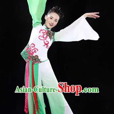 Traditional Chinese Classical Yangge Dance Costume, China Yangko Folk Dance Green Clothing for Women
