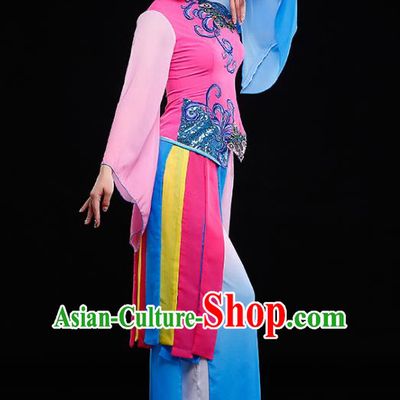 Traditional Chinese Classical Yangge Dance Costume, China Yangko Folk Dance Pink Clothing for Women