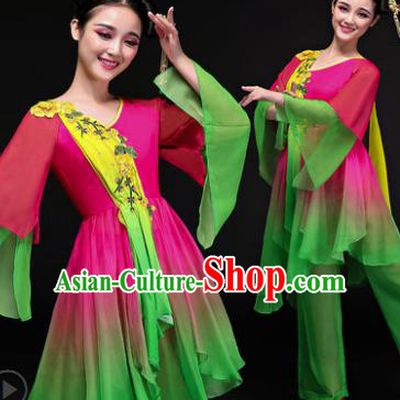 Traditional Chinese Classical Yangge Dance Costume, China Yangko Folk Dance Rosy Clothing for Women