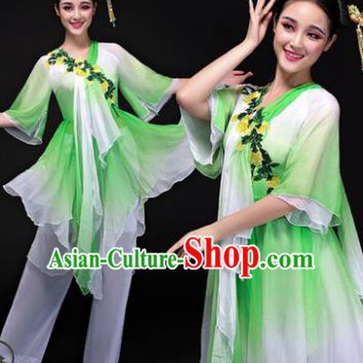 Traditional Chinese Classical Yangge Dance Costume, China Yangko Folk Dance Green Clothing for Women