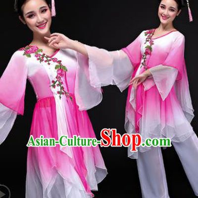 Traditional Chinese Classical Yangge Dance Costume, China Yangko Folk Dance Pink Clothing for Women