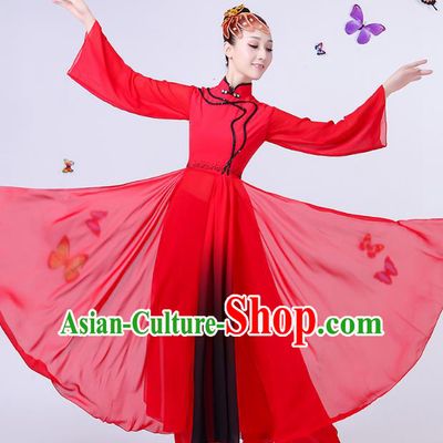 Traditional Chinese Classical Umbrella Dance Red Dress, China Yangko Folk Fan Dance Clothing for Women