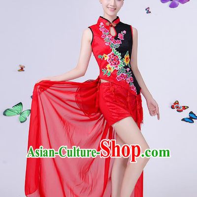 Traditional Chinese Modern Dance Opening Dance Clothing Jazz Dance Chorus Embroidered Red Costume for Women