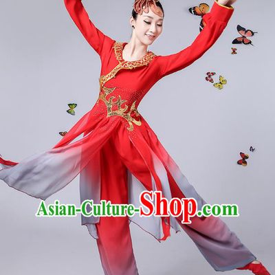 Traditional Chinese Classical Umbrella Dance Red Costume, China Yangko Folk Fan Dance Clothing for Women