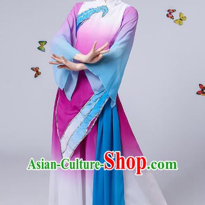 Traditional Chinese Classical Umbrella Dance Purple Costume, China Yangko Folk Fan Dance Clothing for Women