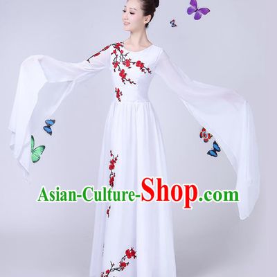 Traditional Chinese Modern Dance Opening Dance Clothing Chorus Folk Umbrella Dance White Dress for Women