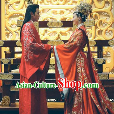 Ancient Chinese Palace Royal Brides and Bridegroom Wedding Dresses