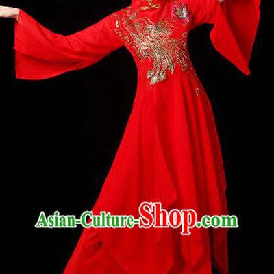 Traditional Chinese Yangge Fan Dance Red Paillette Uniform, China Classical Folk Yangko Drum Dance Clothing for Women
