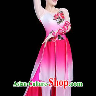 Traditional Chinese Yangge Fan Dance Pink Costume, China Classical Folk Dance Yangko Drum Dance Clothing for Women