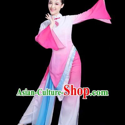 Traditional Chinese Yangge Fan Dance Costume, China Classical Folk Dance Yangko Umbrella Dance Pink Clothing for Women