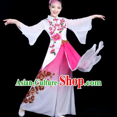 Traditional Chinese Yangge Fan Dance Embroidered Costume, China Classical Folk Dance Yangko Umbrella Dance Clothing for Women
