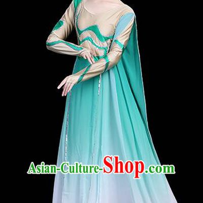 Traditional Chinese Modern Dance Opening Dance Clothing Chorus Competition Green Long Dress for Women
