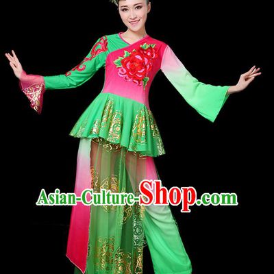 Traditional Chinese Yangge Fan Classical Dance Umbrella Dance Uniform, China Folk Yangko Drum Dance Clothing for Women