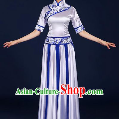 Traditional Chinese Modern Dance Opening Dance Clothing Chorus Classical Dance White Dress for Women