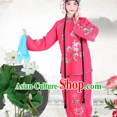 Chinese Beijing Opera Servant Girl Embroidered Rosy Costume, China Peking Opera Actress Embroidery Clothing