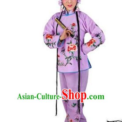 Chinese Beijing Opera Servant Girl Embroidered Purple Costume, China Peking Opera Actress Embroidery Clothing
