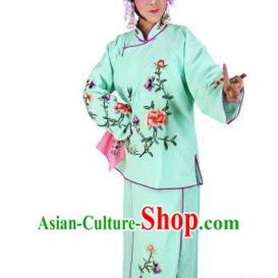 Chinese Beijing Opera Servant Girl Embroidered Green Costume, China Peking Opera Actress Embroidery Clothing