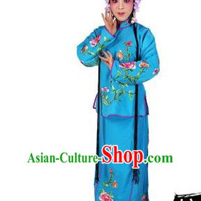 Chinese Beijing Opera Servant Girl Embroidered Blue Costume, China Peking Opera Actress Embroidery Clothing