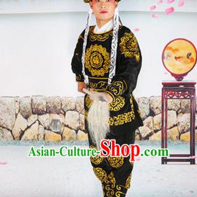 Chinese Beijing Opera Takefu Embroidered Black Costume, China Peking Opera Soldier Embroidery Clothing