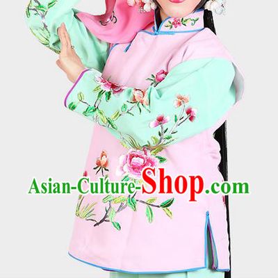 Chinese Beijing Opera Servant Girl Costume Embroidered Pink Vest, China Peking Opera Actress Embroidery Waistcoat Clothing