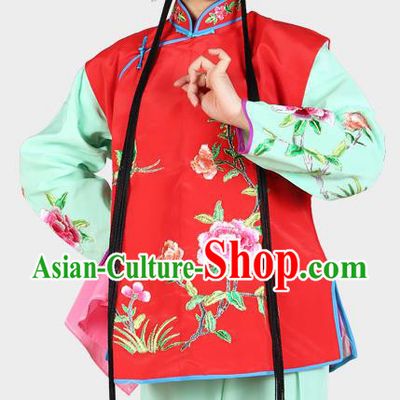 Chinese Beijing Opera Servant Girl Costume Embroidered Red Vest, China Peking Opera Actress Embroidery Waistcoat Clothing