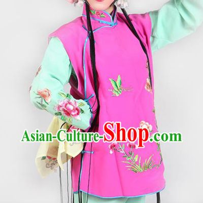 Chinese Beijing Opera Servant Girl Costume Embroidered Pink Mauve Vest, China Peking Opera Actress Embroidery Waistcoat Clothing
