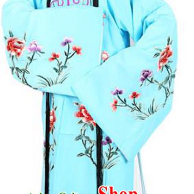 Chinese Beijing Opera Actress Embroidered Peony Costume, Traditional China Peking Opera Diva Embroidery Light Blue Clothing