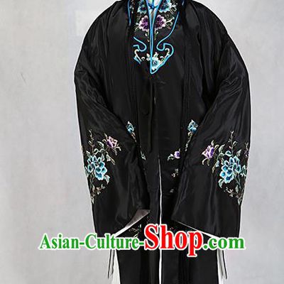 Chinese Beijing Opera Actress Embroidered Peony Black Costume, Traditional China Peking Opera Diva Embroidery Clothing
