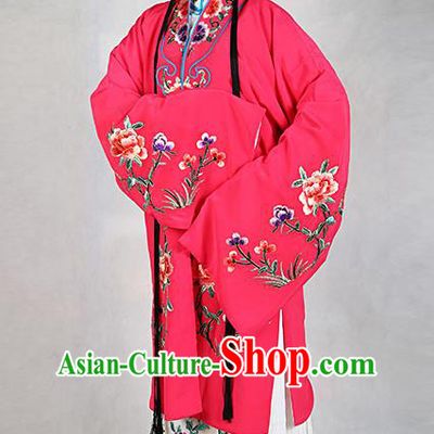 Chinese Beijing Opera Actress Embroidered Peony Rosy Costume, Traditional China Peking Opera Diva Embroidery Clothing