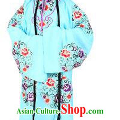 Chinese Beijing Opera Young Lady Embroidered Peony Costume, China Peking Opera Actress Embroidery Light Blue Clothing