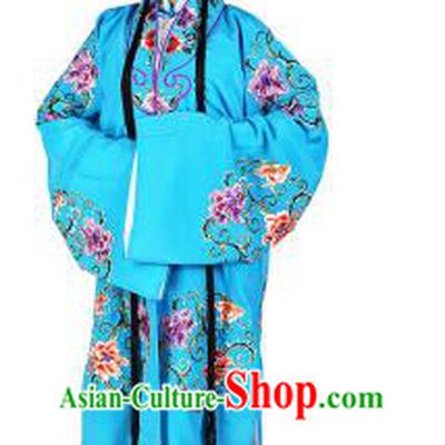 Chinese Beijing Opera Young Lady Embroidered Peony Costume, China Peking Opera Actress Embroidery Blue Clothing