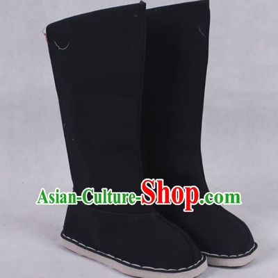 Asian Chinese Beijing Opera Minister Black Boots, Traditional China Peking Opera Chancellor Hanfu Shoes