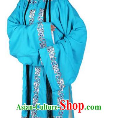 Chinese Beijing Opera Actress Costume Blue Embroidered Cape, Traditional China Peking Opera Nobility Lady Embroidery Clothing