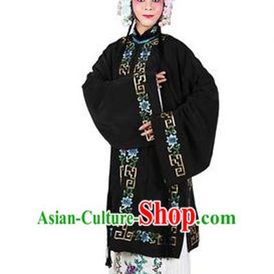 Chinese Beijing Opera Actress Costume Embroidered Black Cape, Traditional China Peking Opera Nobility Lady Embroidery Clothing