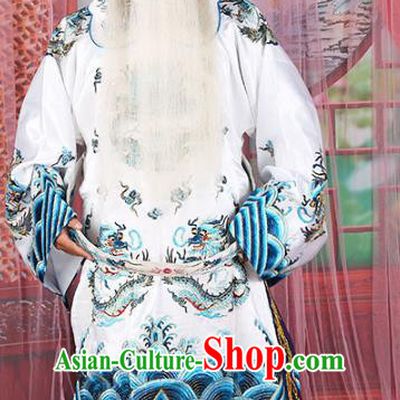 Chinese Beijing Opera Bao Zheng Costume White Embroidered Robe, China Peking Opera Prime Minister Embroidery Gwanbok Clothing