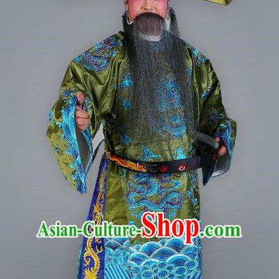 Chinese Beijing Opera Bao Zheng Costume Green Embroidered Robe, China Peking Opera Prime Minister Embroidery Gwanbok Clothing