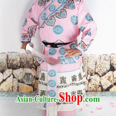 Chinese Beijing Opera Warrior Pink Embroidered Costume, China Peking Opera Takefu Embroidery Clothing