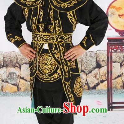 Chinese Beijing Opera Takefu Warrior Embroidered Black Costume, China Peking Opera Soldier Embroidery Clothing