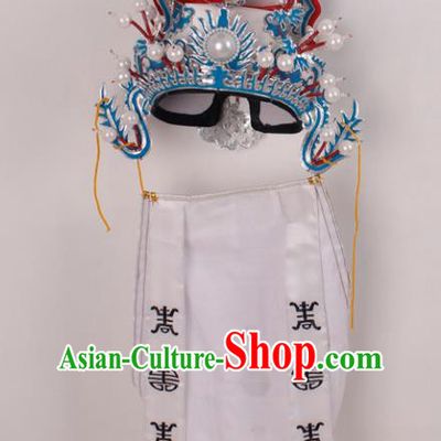 Asian Chinese Beijing Opera Prime Minister White Hat, Traditional China Peking Opera Lang Scholar Hats Headwear
