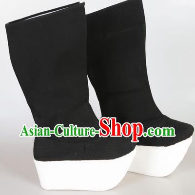 Asian Chinese Beijing Opera Minister Shoes, Traditional China Peking Opera Chancellor Hanfu Black Boots
