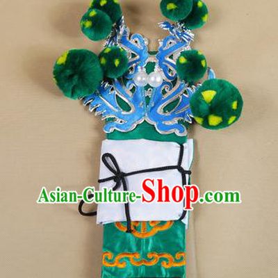 Asian Chinese Beijing Opera Takefu Green Hats, Traditional China Peking Opera Martial Role Warrior Headwear