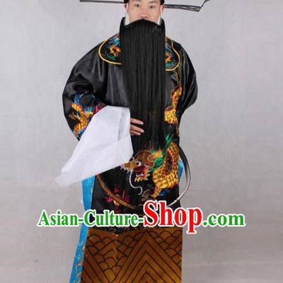 Chinese Beijing Opera Bao Zheng Costume Embroidered Robe, China Peking Opera Prime Minister Embroidery Black Gwanbok Clothing