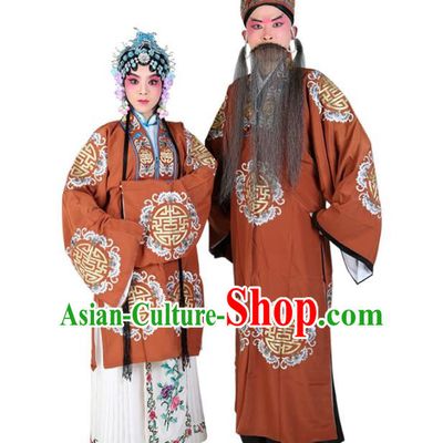 Chinese Beijing Opera Old Men and Women Embroidered Costume, China Peking Opera Ministry Councillor Landlord Shiva Embroidery Clothing