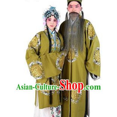 Chinese Beijing Opera Old Men and Women Embroidered Green Costume, China Peking Opera Ministry Councillor Landlord Shiva Embroidery Clothing
