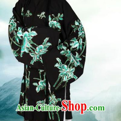 Chinese Beijing Opera Actress Embroidered Magnolia Black Costume, China Peking Opera Diva Embroidery Clothing