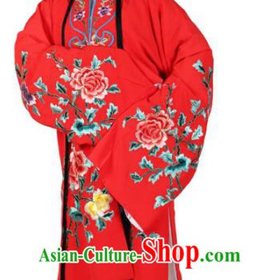 Chinese Beijing Opera Actress Embroidered Flowers Red Costume, China Peking Opera Diva Embroidery Clothing