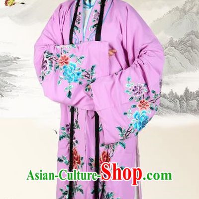 Chinese Beijing Opera Actress Embroidered Peony Purple Costume, China Peking Opera Diva Embroidery Clothing