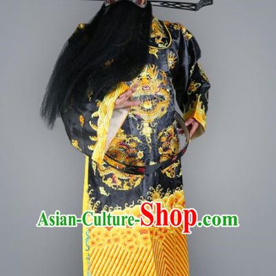 Chinese Beijing Opera Royal Highness Costume Dragons Embroidered Robe, China Peking Opera Prime Minister Black Gwanbok Clothing