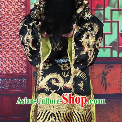 Chinese Beijing Opera Bao Zheng Costume Black Embroidered Robe, China Peking Opera Prime Minister Embroidery Gwanbok Clothing