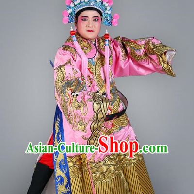 Chinese Beijing Opera Bao Zheng Costume Pink Embroidered Robe, China Peking Opera Prime Minister Embroidery Dragon Gwanbok Clothing